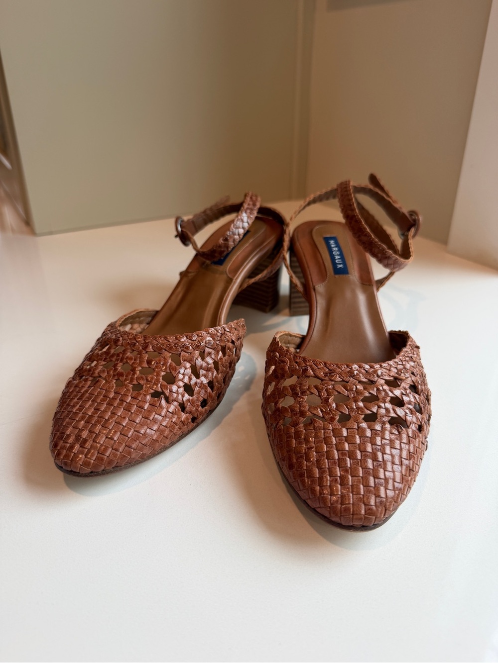 New Margaux Woven Market Heel Saddle Leather Size 11 - Picture 4 of 10